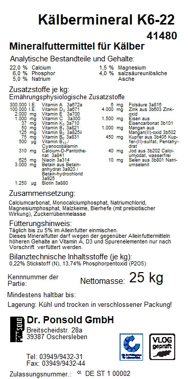 Mineralfuttersack für Kälber Unterstützung der Gesundheit und Vitalität mit wichtigen Mineralien und Vitaminen