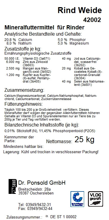 Mineralfuttersack für Rinder in der Weidehaltung. Unterstützung der Gesundheit und Vitalität mit wichtigen Mineralien und Vitaminen