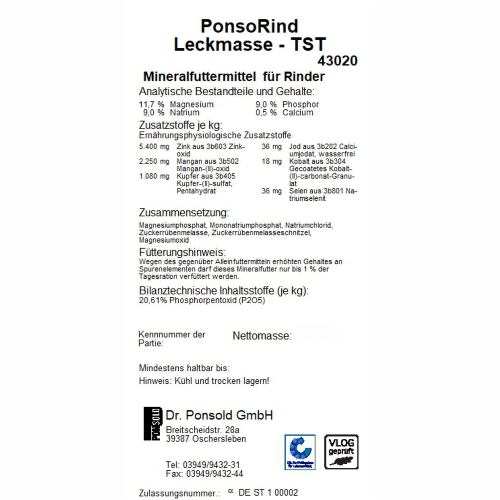 Leckmasse für Trockensteher zur Unterstützung der Gesundheit und Mineralversorgung in der Übergangszeit vor der Laktation