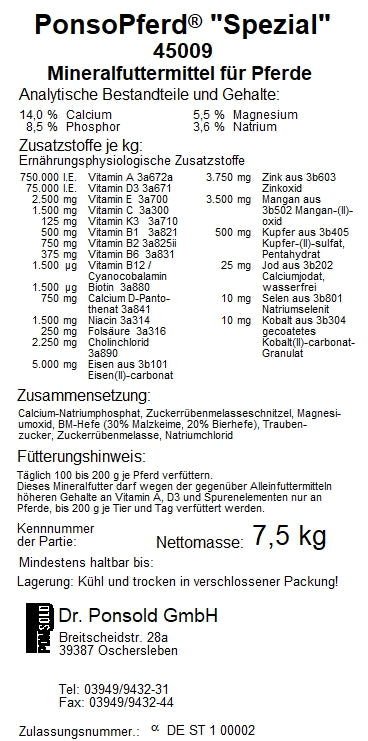 Ponsopferd Spezial – Mineralfuttermittel für Pferde, unterstützt Gesundheit, Leistung und Vitalität.