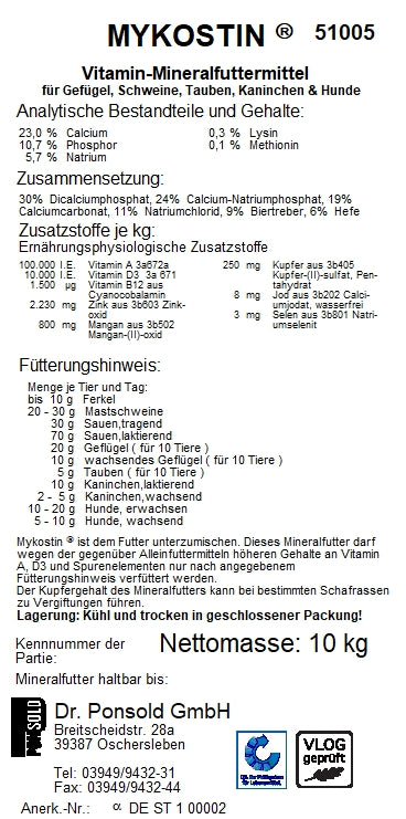 MYKOSTIN Sack offen – Vitamin- und Mineralfutter für Kleintiere, unterstützt Gesundheit und Vitalität.