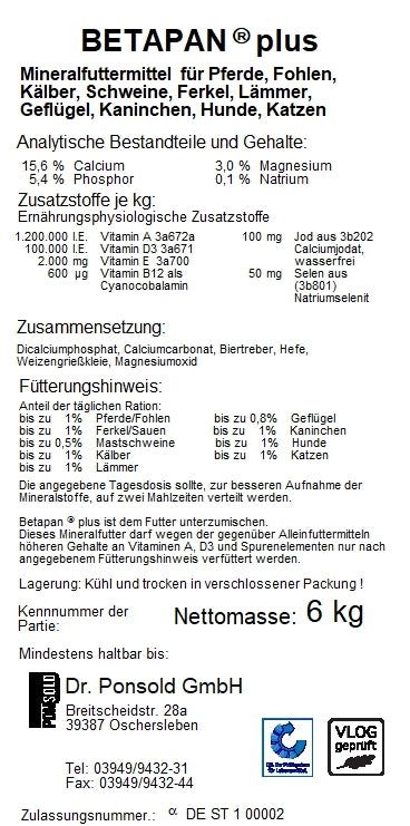 BETAPAN plus Mineralfuttermittel für alle Tierarten, unterstützt Gesundheit und Vitalität.