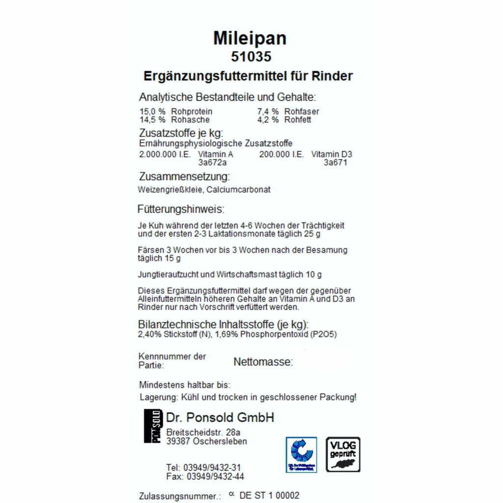 Mileipan Mineralfutter für Rinder, versorgt mit wichtigen Mineralien und Spurenelementen zur Förderung der Gesundheit, Verdauung und Leistung von Rindern