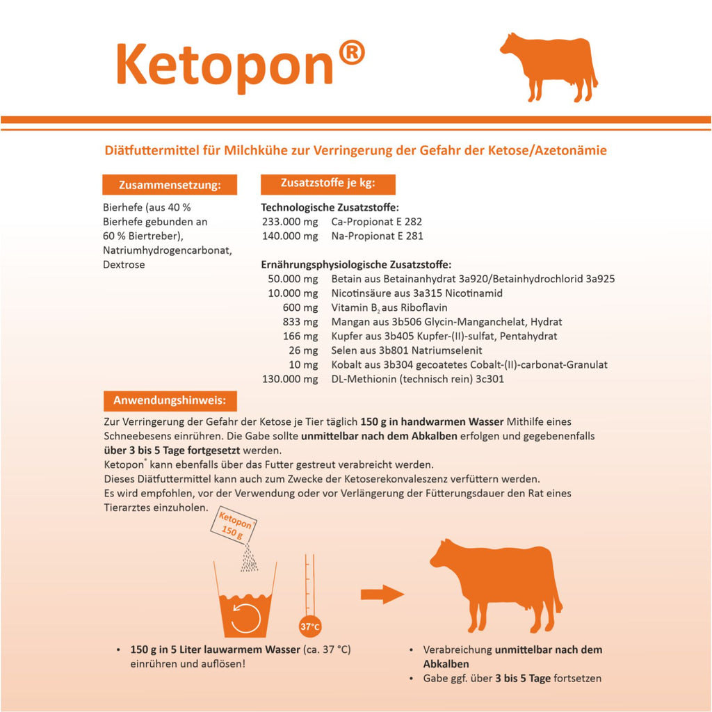 Diätfuttermittel für Milchkühe – reduziert das Risiko von Ketose und unterstützt Stoffwechselgesundheit.