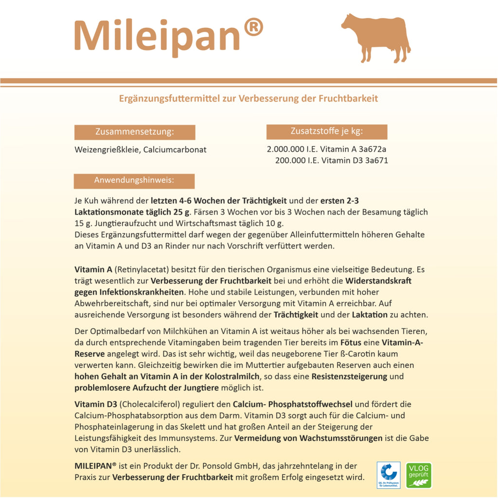 Mileipan Mineralfutter für Rinder, versorgt mit wichtigen Mineralien und Spurenelementen zur Förderung der Gesundheit, Verdauung und Leistung von Rindern. Hier die Zusammensetzung.
