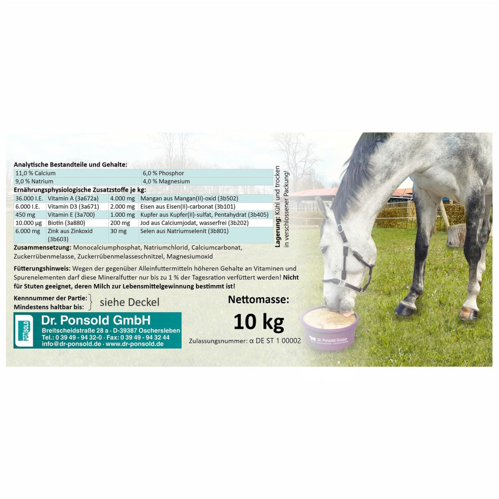 Ponsopferd mit Knoblauch – Leckmasse für Pferde, unterstützt Vitalität und Insektenabwehr.