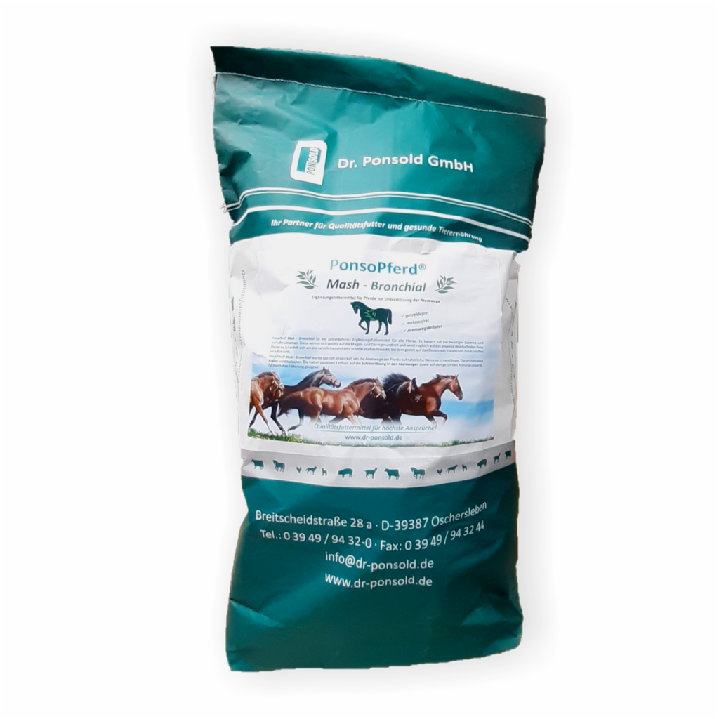 Mash Bronchial für Pferde, unterstützt die Atemwege mit speziell ausgewählten Kräutern und Inhaltsstoffen für eine bessere Atmung und Wohlbefinden.