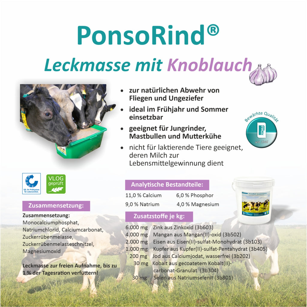 Mineral-Leckmasse für Rinder mit Knoblauch zur Förderung der Gesundheit, Vitalität und einer ausgewogenen Mineralversorgung.