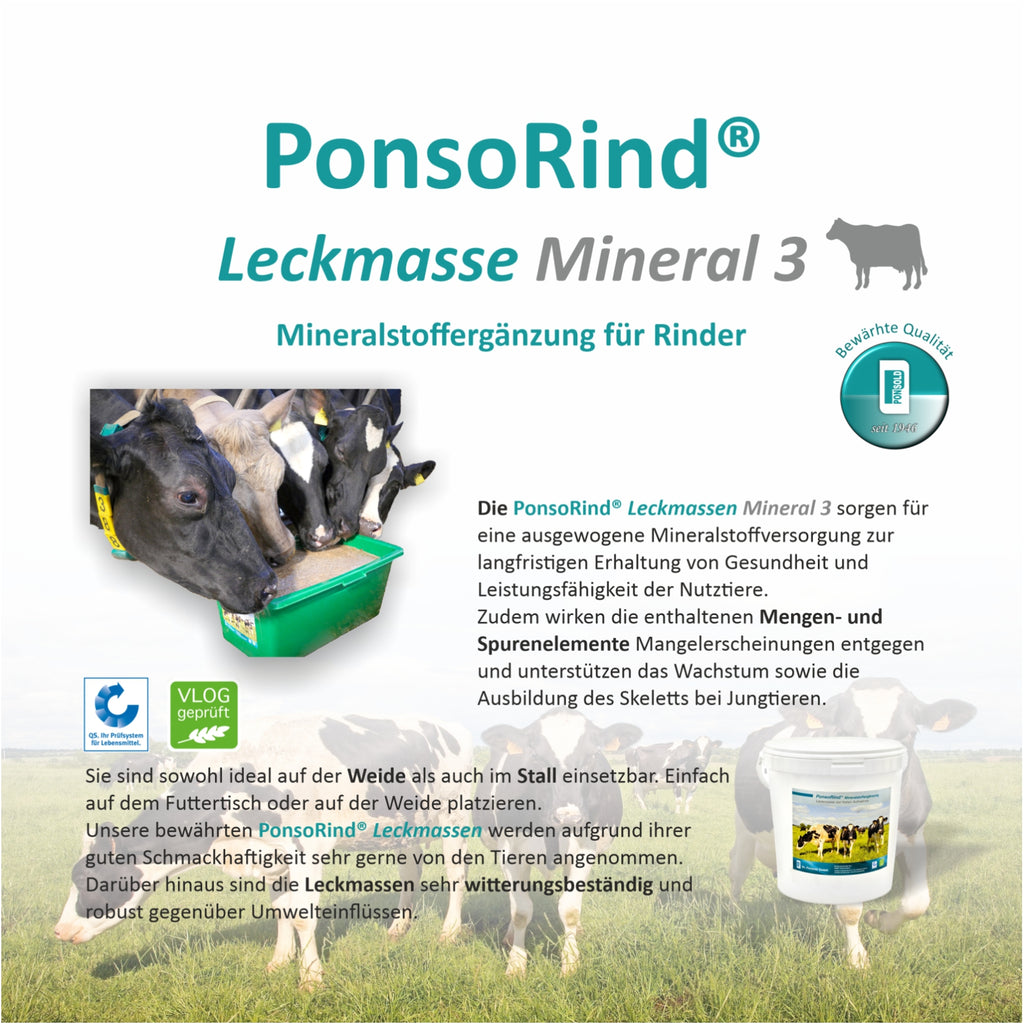 Mineral-Leckmasse für Rinder zur Förderung der Gesundheit, Vitalität und einer ausgewogenen Mineralversorgung.