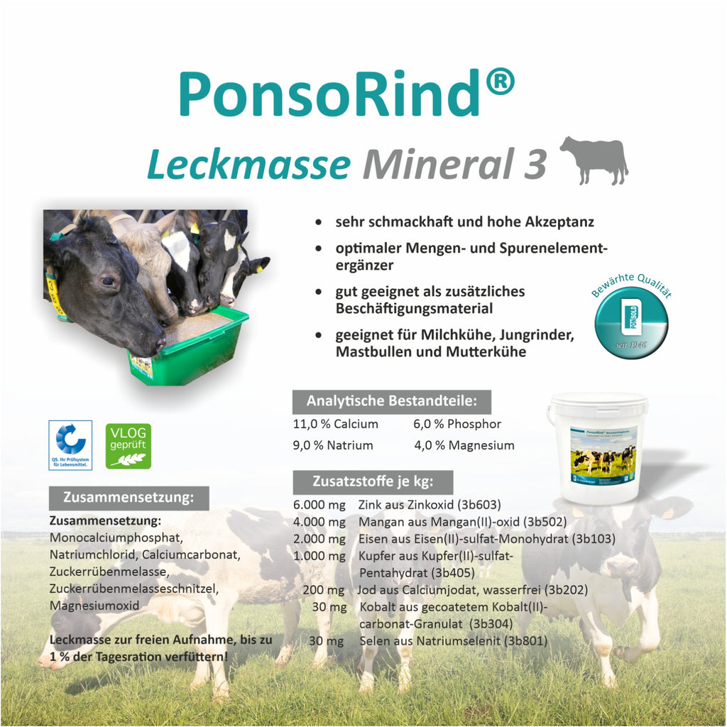 Mineral-Leckmasse für Rinder mit Knoblauch zur Förderung der Gesundheit, Vitalität und einer ausgewogenen Mineralversorgung.