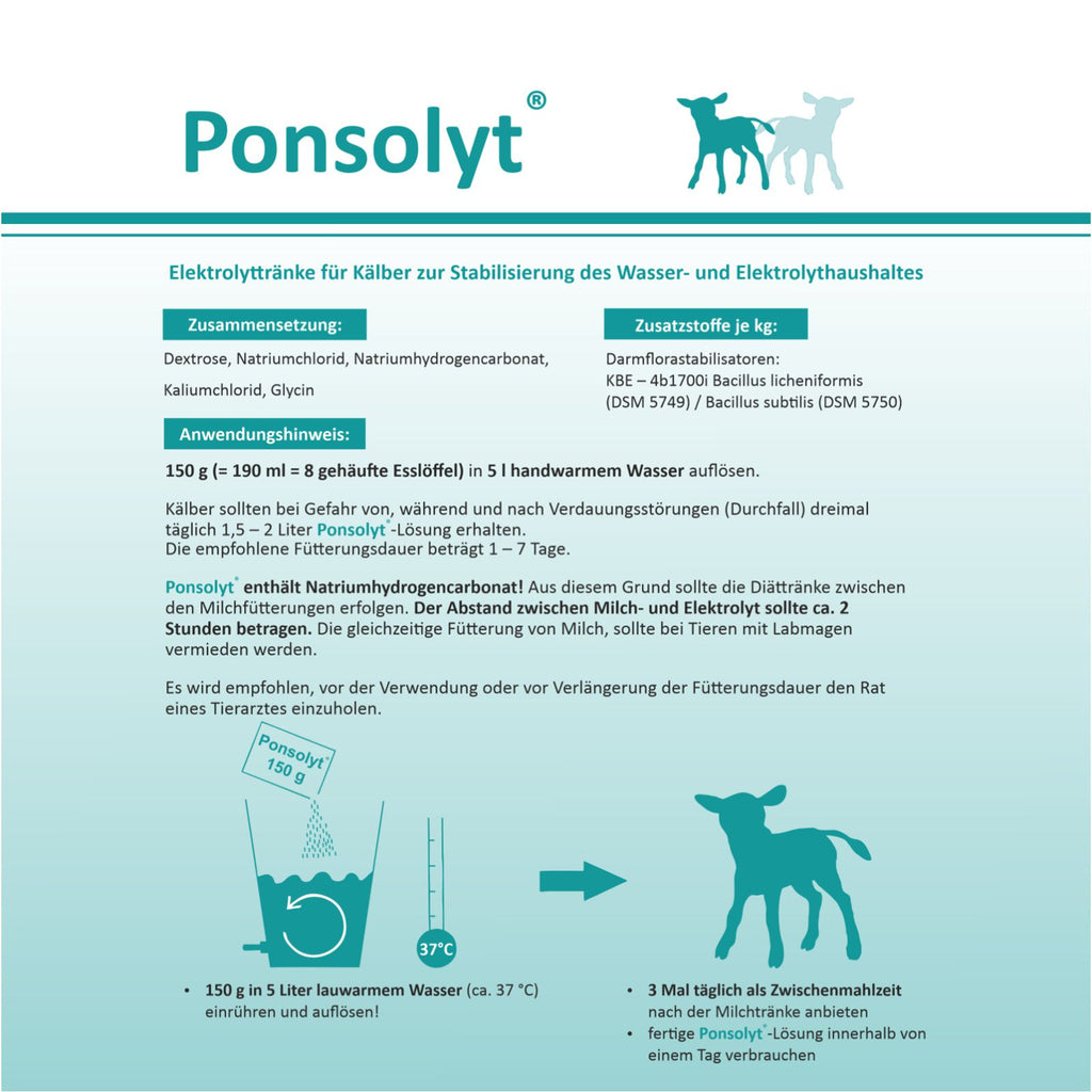 Ponsolyt – Elektrolyttränke für Kälber, unterstützt Hydration und Regeneration.