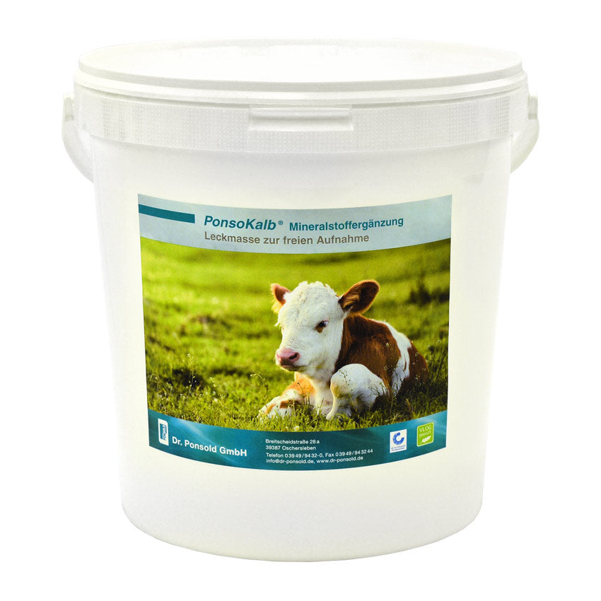 Ponsokalb Leckmasse mit Kräuterzusatz – Mineralfuttermittel für Kälber, unterstützt Wachstum und Vitalität.