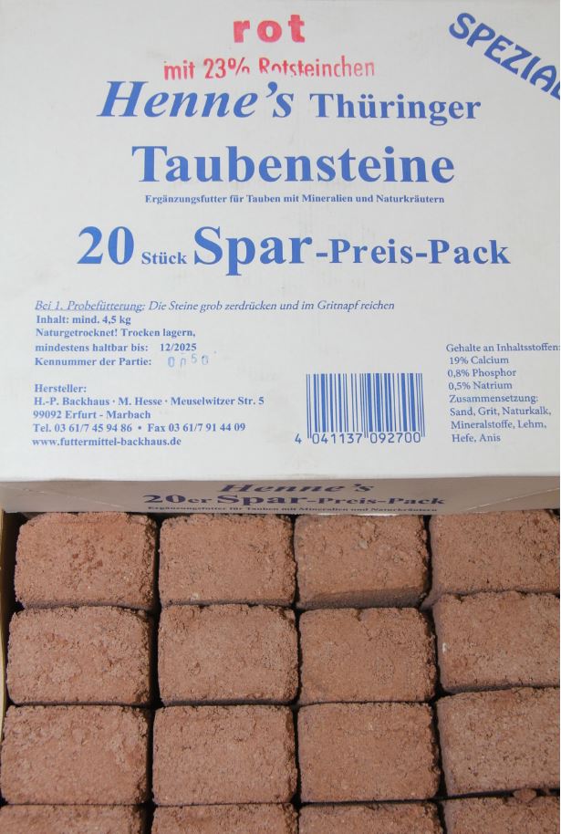 Taubensteine Rotsteinchen (20 Stück) – fördert die Verdauung und das Wohlbefinden von Tauben.